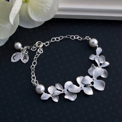 Beautiful Orchid Bracelet Sterling Chain