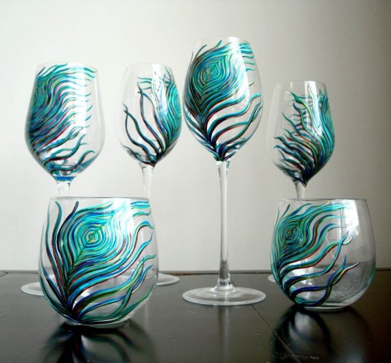 欧欧 孔雀毛的图案 Peacock Stemless Glasses Set