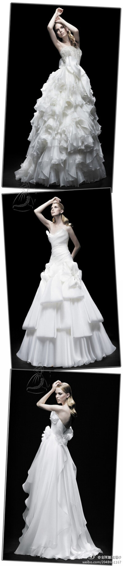 纯白款婚纱~在黑色背景的映衬下更纯净更美~~~