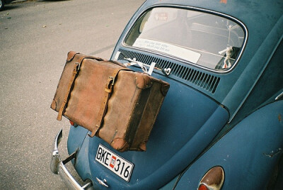 甲壳虫和老旅行箱子。
