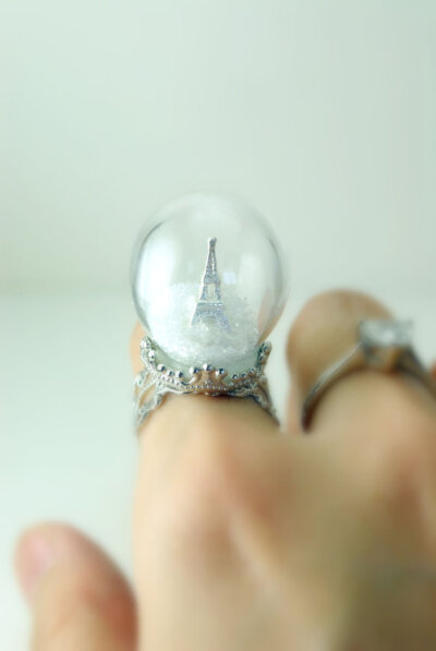 Winter in Paris Glass Globe Ring