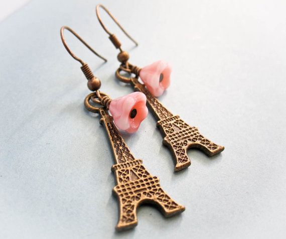 Eiffel Tower and Flower Earrings