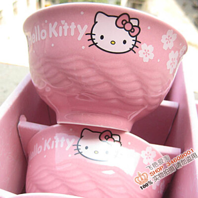 hello kitty 水波纹式卡通餐具 日式礼盒 4件套陶瓷碗