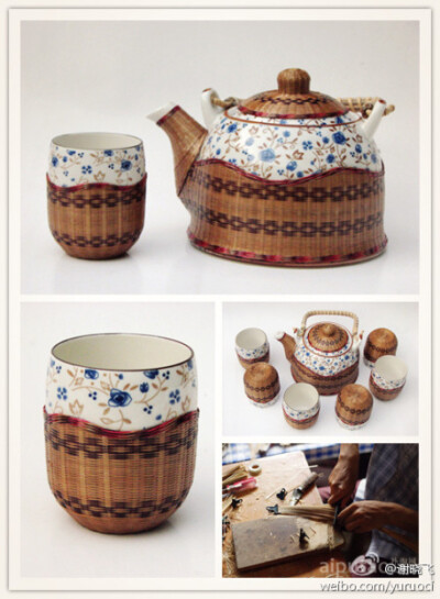 瓷胎竹编茶壶