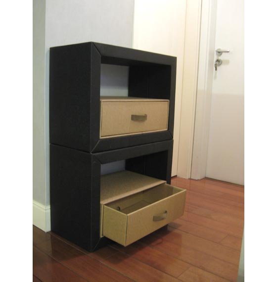 [纸当家.奇妙的纸家具] 2格抽屉柜/桌边柜（黑色） - wowsai哇噻网