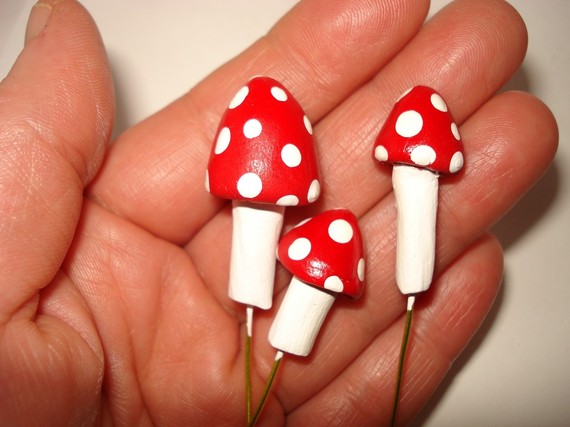 3 Cone Shaped Red Miniature Mushrooms for your by SerenityMosaics 3 Cone Shaped Red Miniature Mushrooms for your terrariums