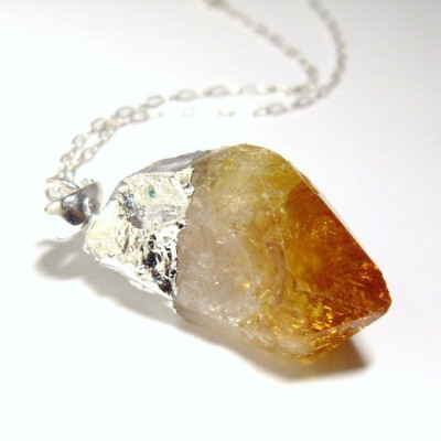 Raw Citrine Crystal Sterling Silver Necklace by TreasuredAdornment Raw Citrine Crystal Sterling Silver Necklace