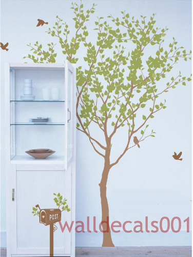 Vinyl wall sticker wall decal artlovely tree with by walldecals001 Vinyl wall sticker wall decal art-lovely tree with birds and post box