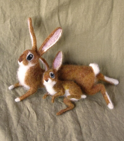 Mother and Baby Rabbit needle felted made to order 毛毡兔子