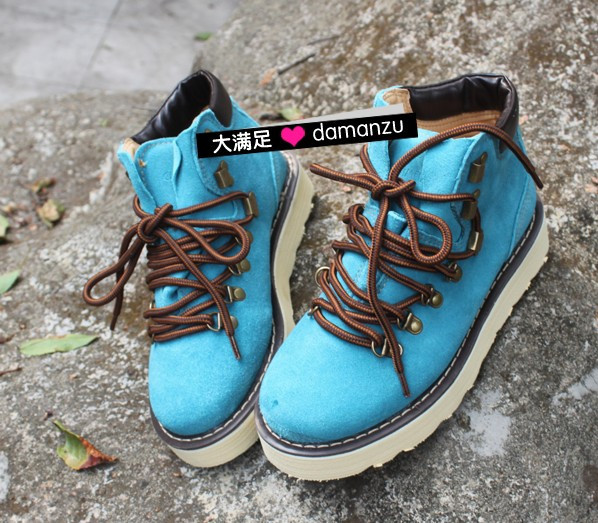 复古圆头牛皮磨砂皮短靴