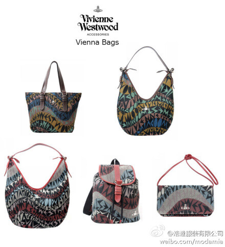 【2011秋冬新品】Vienna Bags 系列是由愛好藝術(shù)的西太后以音樂之都維也納為題的最新系列。設(shè)計師把Vivienne Westwood的字樣繪畫成藝術(shù)字體，配合波浪型圖案，令人聯(lián)想起五線譜上的美妙音符。圖案採用了多色彩的設(shè)計，讓系列於古典之 外添上幾分民族色彩。