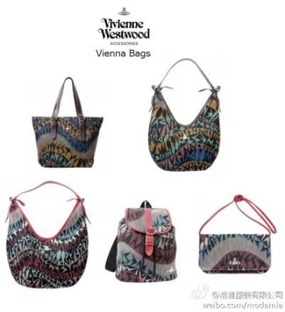 【2011秋冬新品】Vienna Bags 系列是由愛好藝術的西太后以音樂之都維也納為題的最新系列。設計師把Vivienne Westwood的字樣繪畫成藝術字體，配合波浪型圖案，令人聯想起五線譜上的美妙音符。圖案採用了多色彩的設計…