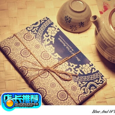 新品{中国风{青花瓷。明信片。麻绳包系