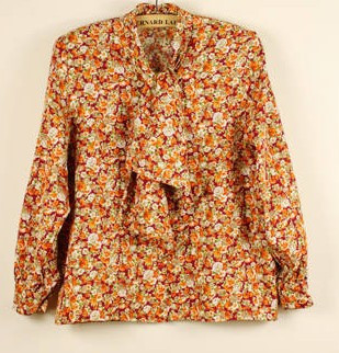 vintage 日本制孤品 高端复古雪纺长袖衬衫 砖红色小碎花大蝴蝶领