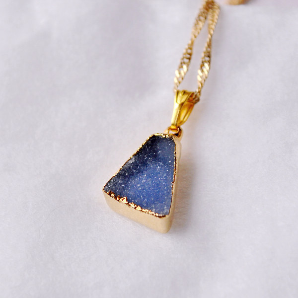 {Blue pendant} 蓝 石英晶簇 项链