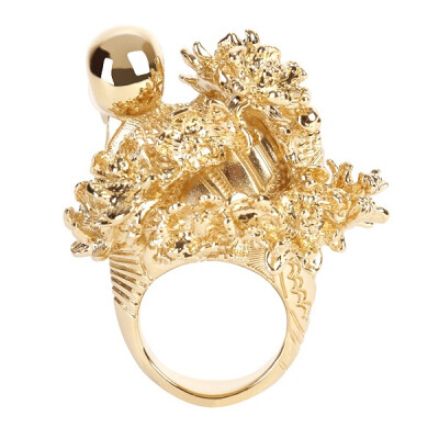 2011Alexander McQueen 女式金花和骷髅戒指