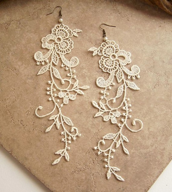 Wisteria ivory lace floral earrings by StitchFromTheHeart on Etsy