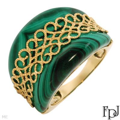 Bidz.com Listing #91789502 : FPJ Stunning Brand New Ring With Genuine Malachite Made in 14K Yellow Gold. Total item weight 8.5g - Size 6 - C