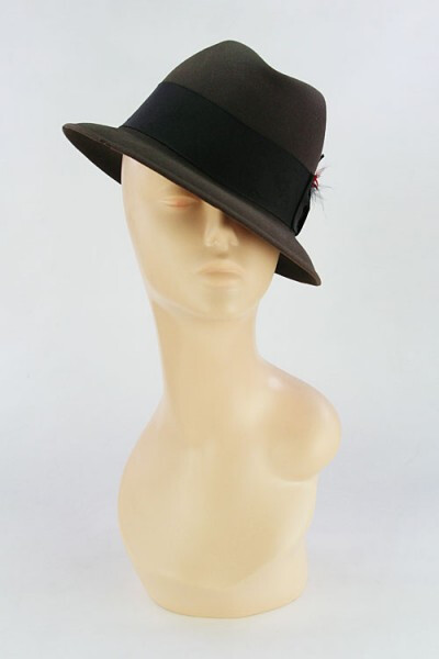 Vintage Fedora style棕色浅顶软呢帽