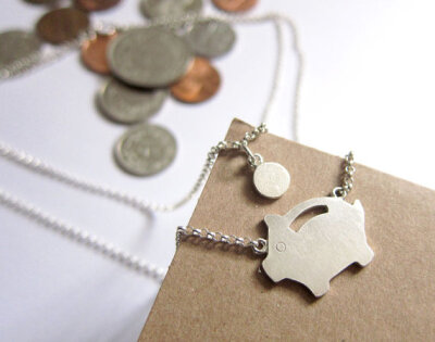 Piggy Bank Necklace Sterling Silver by SmilingSilverSmith