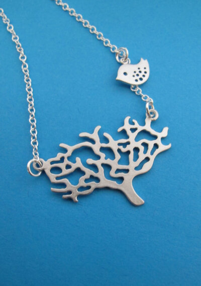  树与小鸟 Nature Tree and Sparrow Bird sterling silver by RedEnvelopeGifts Nature