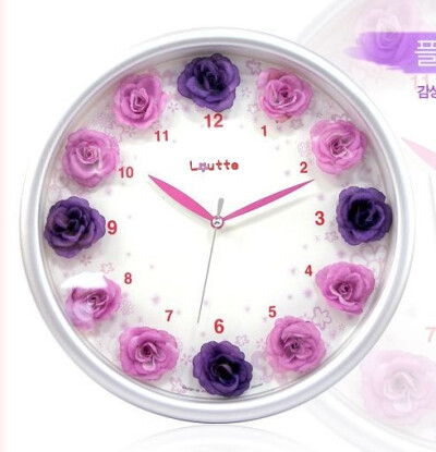 韩风Flower粉紫花朵装饰挂钟
