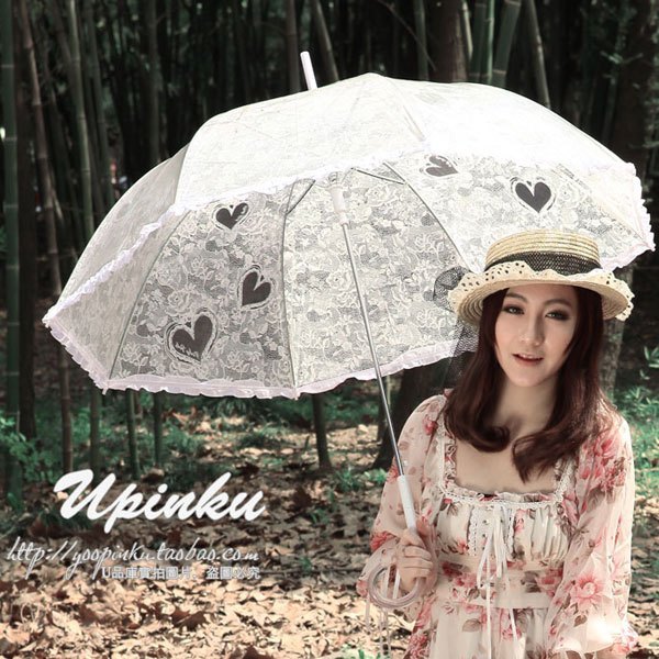 【F7155】白色蕾丝透明伞/雨伞/女士雨伞/晴雨伞/日单伞/外贸原单