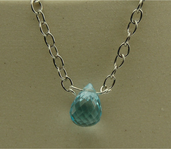 Blue Topaz Briolette Drop on Sterling Silver by ImprintOnMyHeart Blue Topaz Briolette Drop on Sterling Silver Necklace