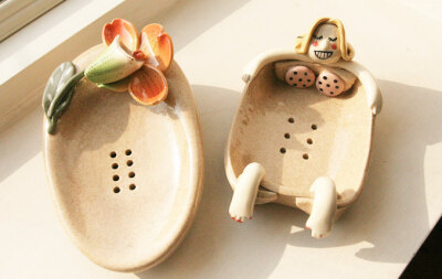 超精致 泰国纯手工制作 陶瓷皂盒 幽默女生版