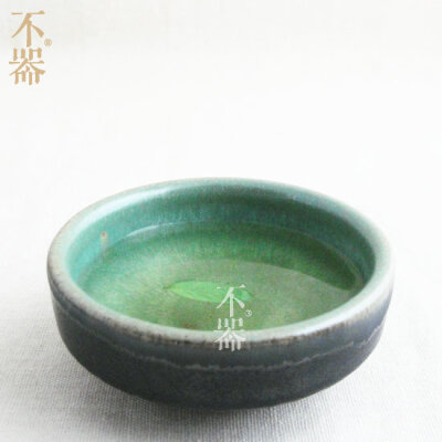 【不器】日式茶具 纯手工粗陶茶杯.绿的远