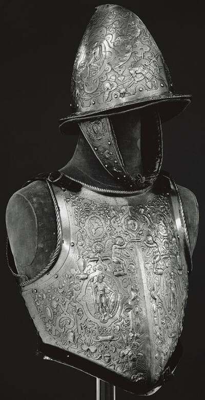 Armor, ca. 1575 大约1575年的盔甲 产地：佛兰德斯 材质工艺：钢铁、压花