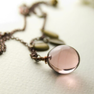 光影魔法 威尼斯Murano玻璃岛的原创设计 烟粉琉璃珠古铜项链