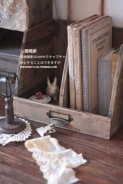 ZAKKA 日本杂货 古董样 旧木风 两格 书挡 收纳