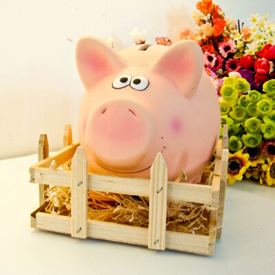 创意可爱储蓄罐/围栏陶瓷猪储钱罐