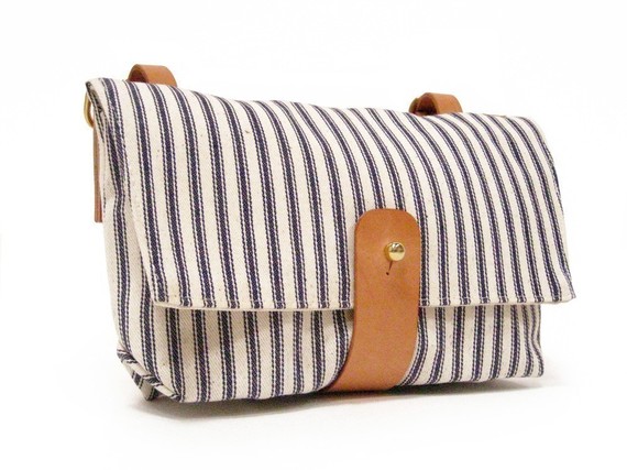 Handlebar Bag in Blue and White Striped Ticking by DNTX on Etsy Handlebar Bag in Blue and White Striped Ticking