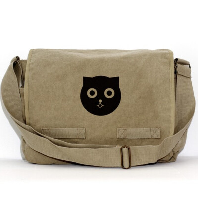 Watson the Cat Pocket Messenger Bag Khaki by mediumcontrol on Etsy Watson the Cat Pocket Messenger Bag Khaki