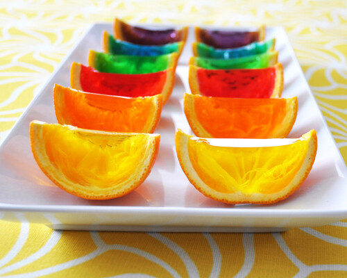 Rainbow Gelatin and Rainbow Jello | Quick Dish Recipes on we heart it / visual bookmark #13436291 2011-05-rainbow-gelatin-orange-wedges-doub