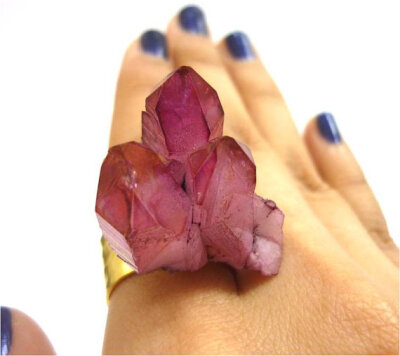 Ruby Rose Aura Quartz RARE 3 Peak Mountain Crystal by AstralEYE Ruby Rose Aura Quartz RARE 3 Peak Mountain Crystal Cluster Druzy Ring