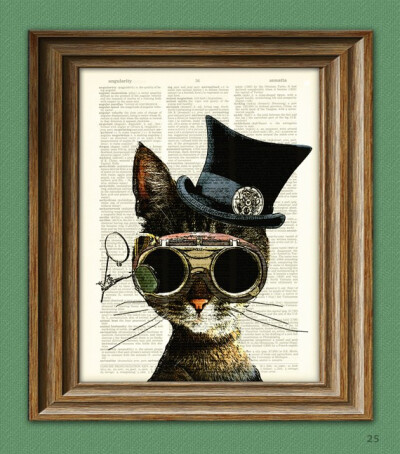 Steampunk Art Print Clockwork Kitty Cat by collageOrama on Etsy Steampunk Art Print Clockwork Kitty Cat illustration beautifully upcycled di