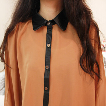 TOPSHOP款 欧美大牌感 拼皮领子 裸棕色雪纺斗篷