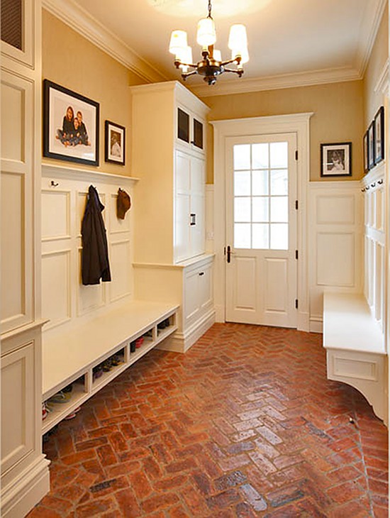 Herringbone brick floor.