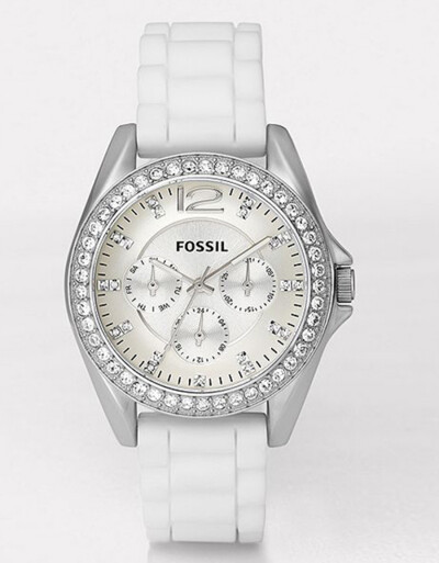 FOSSIL 白色镶钻优雅女士手表