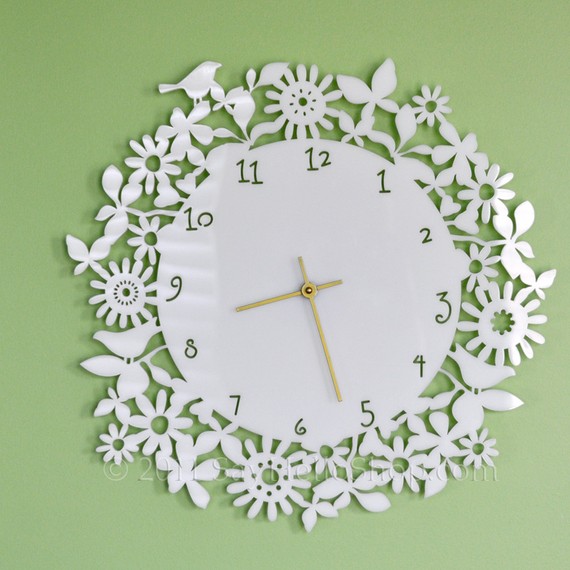 White Floral Clock Large 165 inches by sayhelloshop on Etsy White Floral Clock - Large 16.5 inches