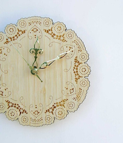 bamboo doily clock by uncommon on Etsy bamboo doily clock