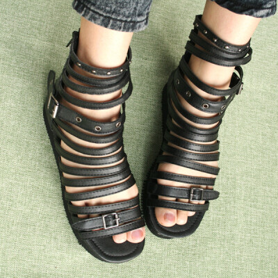 潮流指标 绑带搭扣组合 厚底松糕底凉鞋平底鞋