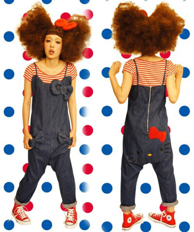 吼吼Candy Stripper HELLO KITTY DENIM SALOPETTE8.8