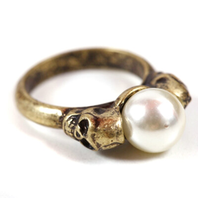 骷髅头珍珠戒指