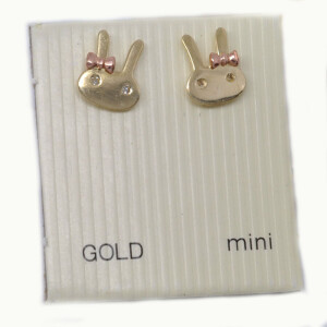 纯金可爱蝴蝶结小兔镶钻耳钉。惊喜的表情从见到你开始。