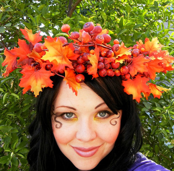 Autumn Copper Orange Fairy Flower Circlet Crown by Kadeena