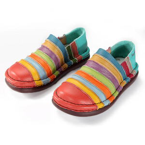 手工气垫厚底牛皮女彩虹鞋。脚踏彩虹，漫步云端。